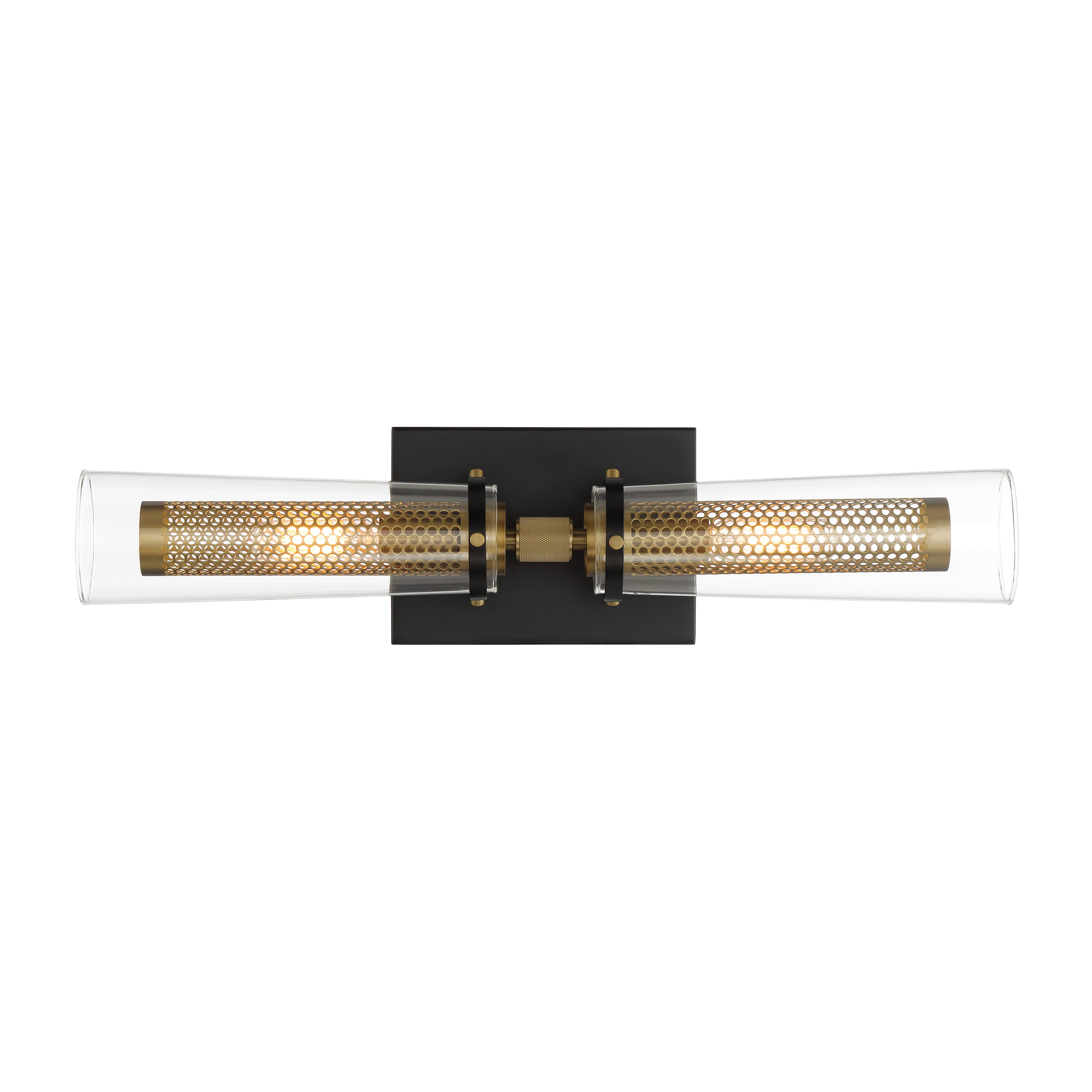 Emmerham 2 light wall sconce in coal and soft brass with clear glass